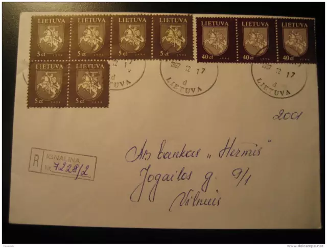 Ignalina 1997 to Vilnius 9 Stamp On Registered Cover Lithuania