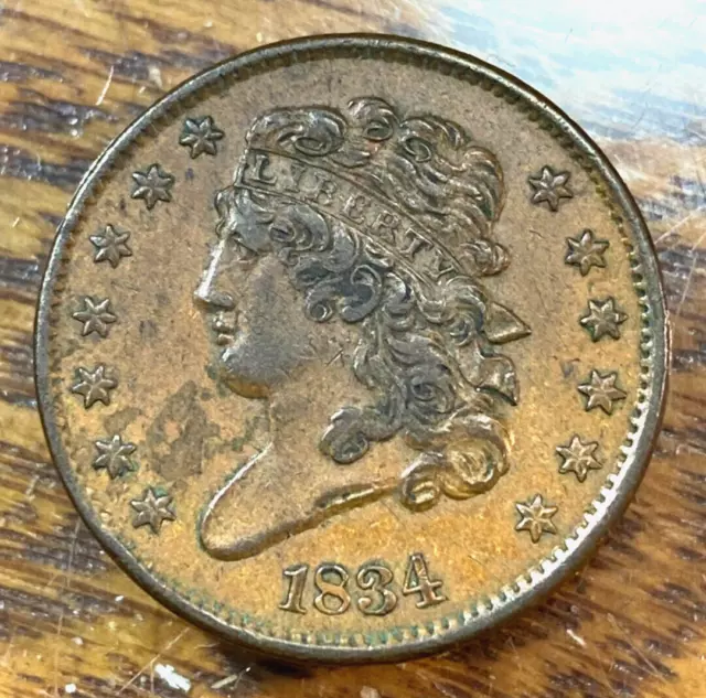 1834 Half Cent Nice Original AU CHRC