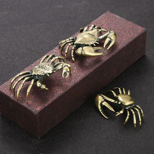 Chinese Antique Collection Asian Old Brass Crab Statue