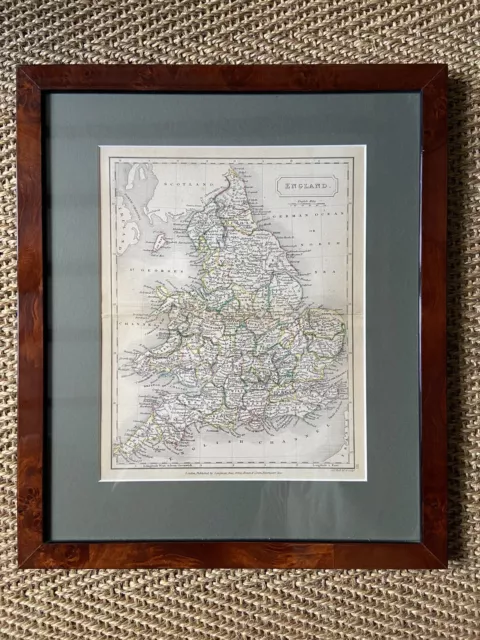 Antique Colored Counties Map of England, Mounted and Framed