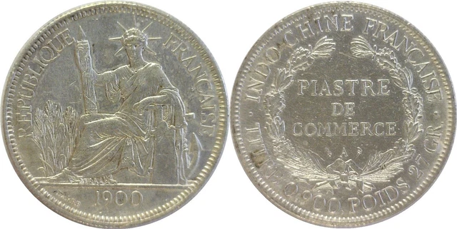 1900 A French Indo-China Piastre Silver KM# 5a.1 XF Details Harshly Cleaned