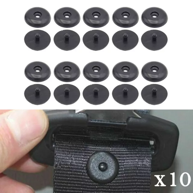 10 Pairs Universal Button Clip Seat Belt Button Buckle Stopper Plastic Kit Black