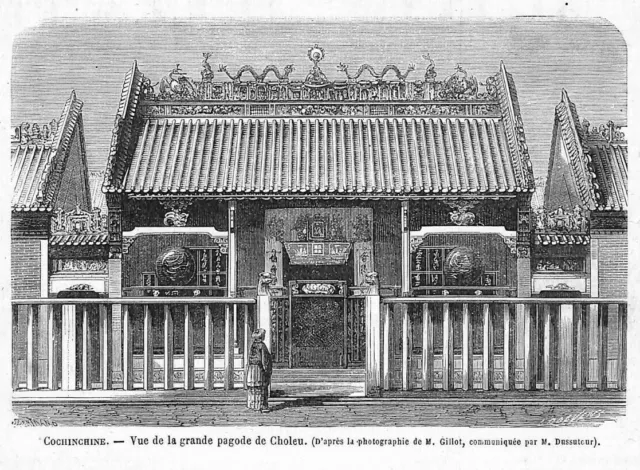 Cholon (Viet Nam) Grande Pagode / Gravure Engraving 1865
