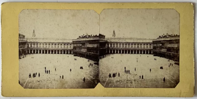 Italien Venedig Platz Wohl Markusplatz c1865 Foto Stereo Albumin Vintage P77L6n