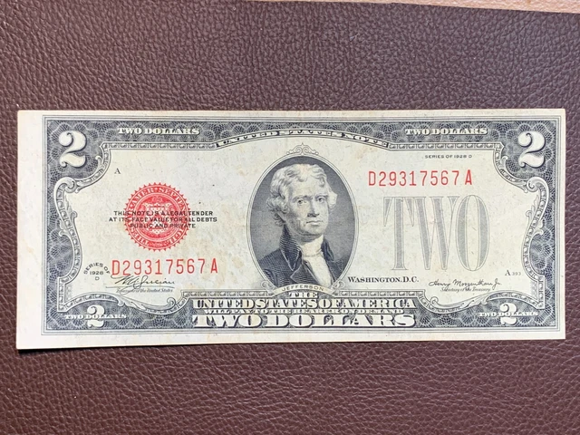 1928-D Two Dollars Bill Red Seal Note D 29317567 A Super good condition
