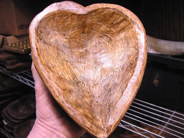 Hand carved wooden heart shaped dough bowl 2886