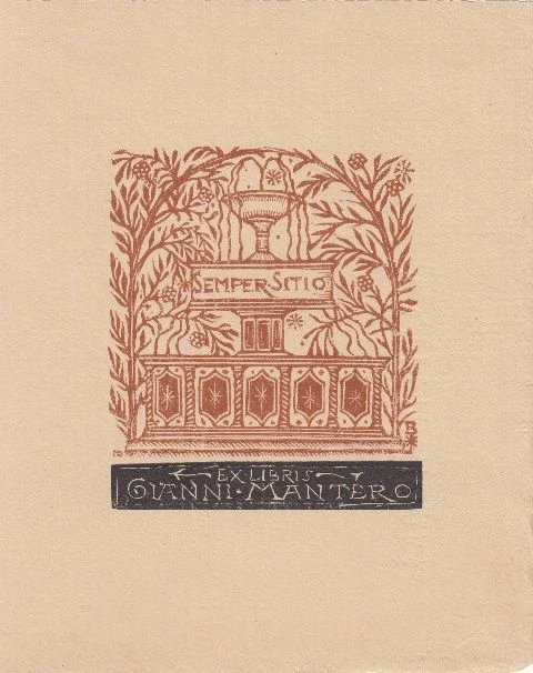 Exlibris Bookplate Hochdruck Bruno da Osimo 1888-1962 Springbrunnen