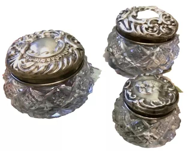 Dressing table trinket pots  Sterling silver hall marked lids