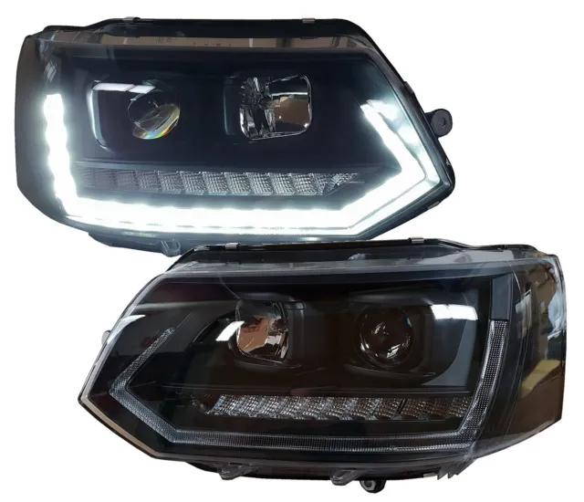 Scheinwerfer LED Tagfahrlicht für VW T5 Facelift 2009-2015 Schwarz links rechts 2