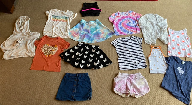 10-11 anni ragazze con pacchetto estivo gonne, top, felpa con cappuccio, pantaloncini inc Abercrombie