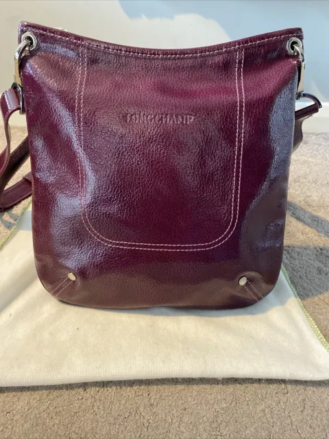 Longchamp Purple leather cross body bag with dust bag. Excellent Condition