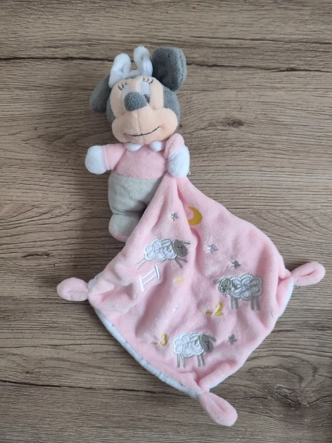 Doudou Peluche Minnie Rose Mouchoir Brodé Mouton Lune etat neuf