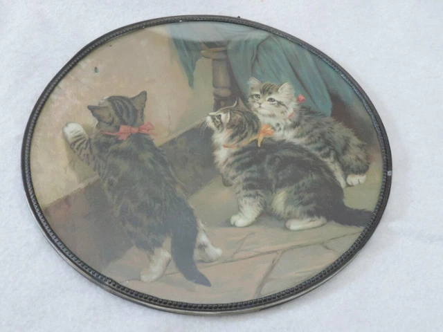 Antique Victorian Flue Cover~Three Kittens Cats~Germany~9 1/2"