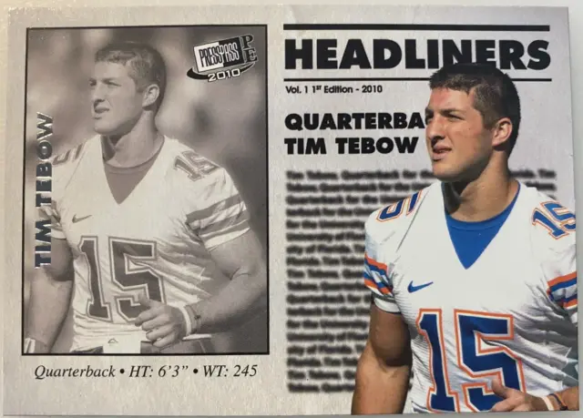 2010 Press Pass PE Headliners Tim Tebow #HL8 Florida Gators Card! D59