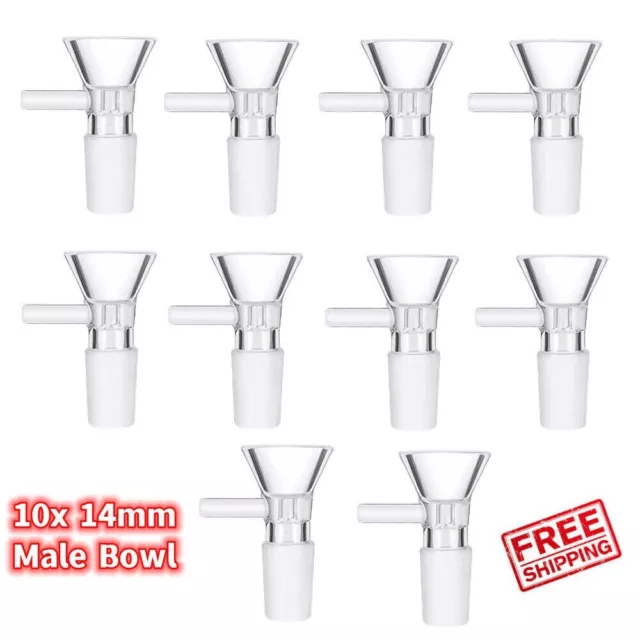 10X 14mm Male Glass Bowl For Water Pipe Hookah Bong Replacement Head