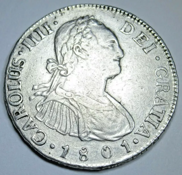 1801 NG M Guatemala Silver 2 Reales Antique Spanish Colonial Two Bit Pirate Coin
