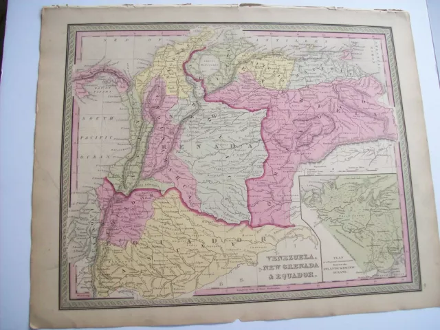 Antique 1854 MITCHELL MAP South America Venezuela New Granada Equador old