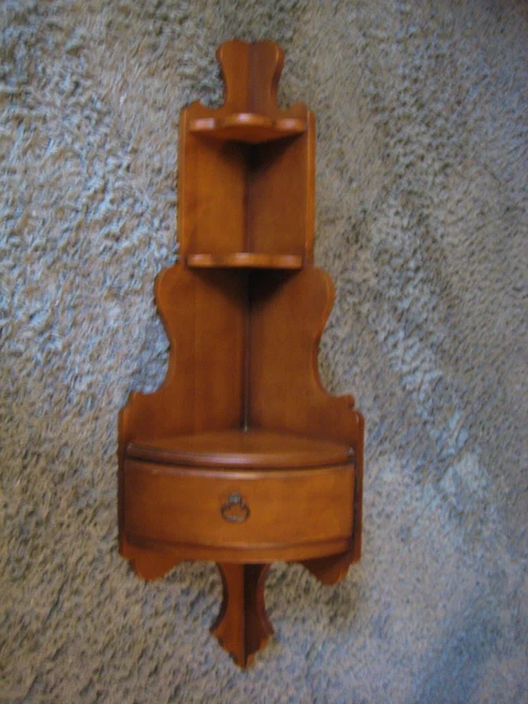 Tell City Antique Maple Andover Corner Wall Shelf Hanging Cabinet