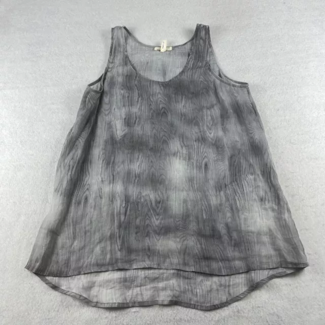 Eileen Fisher Tank Top Womens Small Pearl Gray Woodgrain Printed 100% Ramie