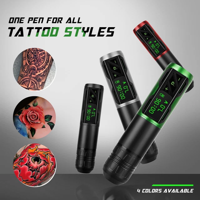 Máquina de lápiz de cartuchos de tatuaje inalámbricos 1800 mAh motor sin núcleo LCD potencia 4 colores