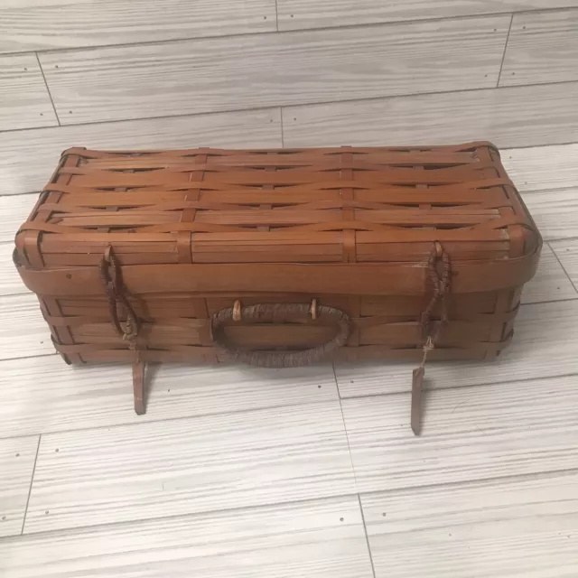 Japan Vintage Basket Weave Case Wood Handle Brown Unique Collectible