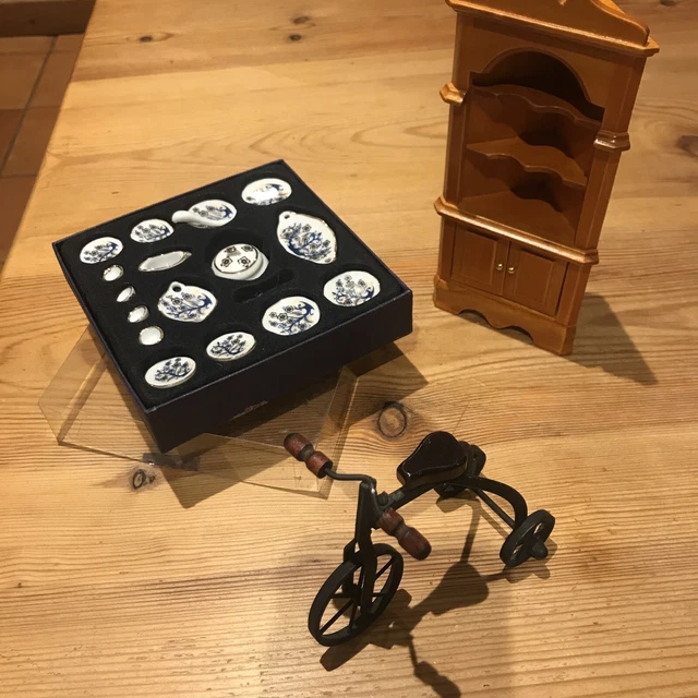 Dolls House Items, Corner Unit, Victorian Bicycle and Crockery
