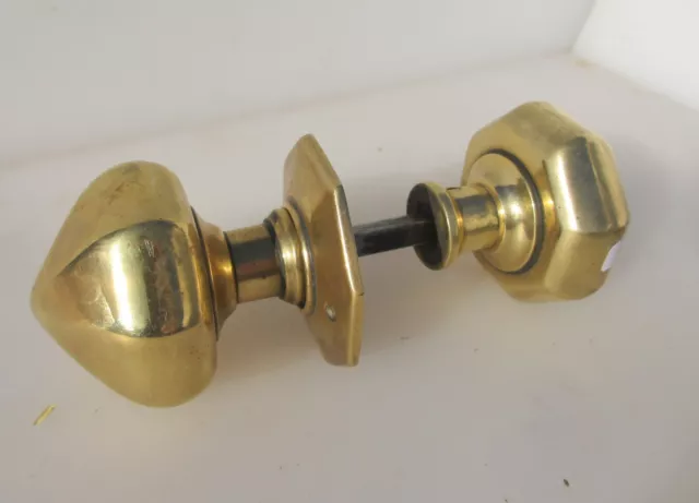 Antique Brass Front Door Knob Handle 1 Plate Octagon Old Victorian