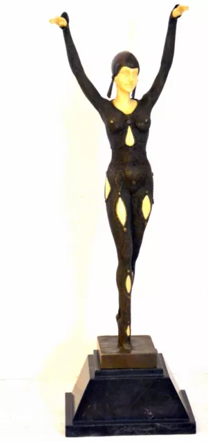 Bronzefigur - Große Art Deko Bronze Tänzerin auf Marmorsockel signiert Chiparus 2