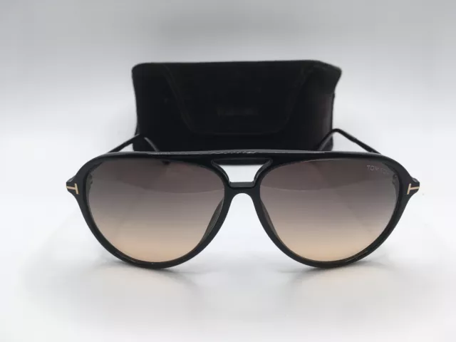 Tom Ford FT0909 Men's Shiny Black Frame Grey Gradient Lens Aviator Sunglasses