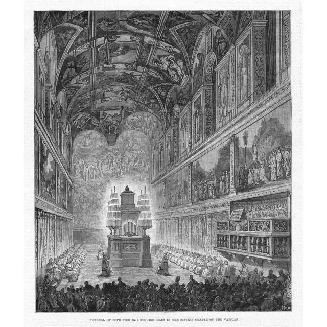 VATICAN Funeral of Pope Pius IX Requiem in the Sistine Chapel-Antique Print 1878