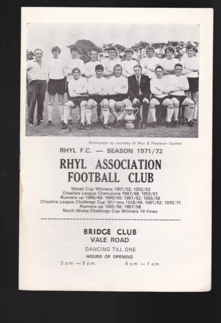 Rhyl Association Calcio Club 1971/72 Programma V Crewe Alexandra