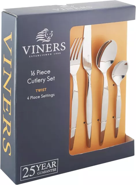 Viners Twist Cutlery with 25 Year Guarantee, 18/0 Stainless Steel, 16 Piece, Si