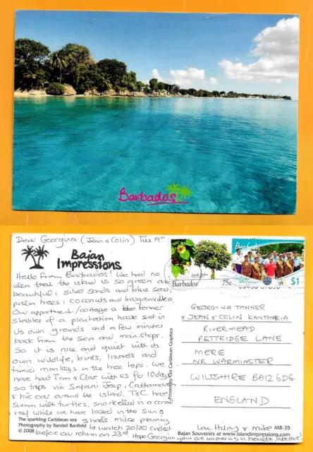 Barbados  Large Postcard Stamp The Sparkling Caribbean Sea
