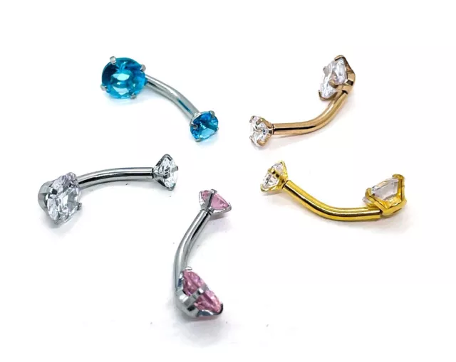 Coloured Belly Bar 316L Surgical Steel Navel Double Crystal Cubic Zirconia