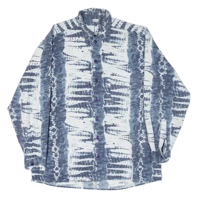 Mens Shirt Blue Crazy Pattern Long Sleeve M