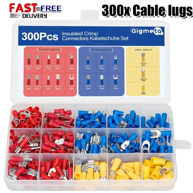 300PCS Assorted Insulated Electrical Wire Crimp Terminals Port Connectors Kit AU