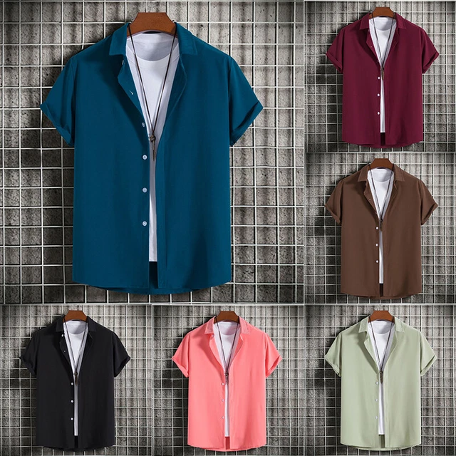 Top Da Uomo Camicetta A Maniche Corte Camicia Abbottonata Abito Camicia ▼