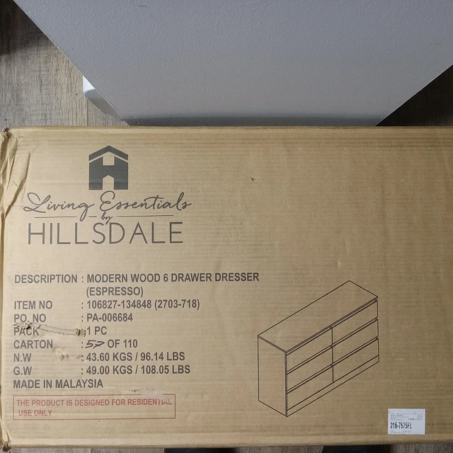 Living Essentials 6 Drawer Dresser (Espresso)