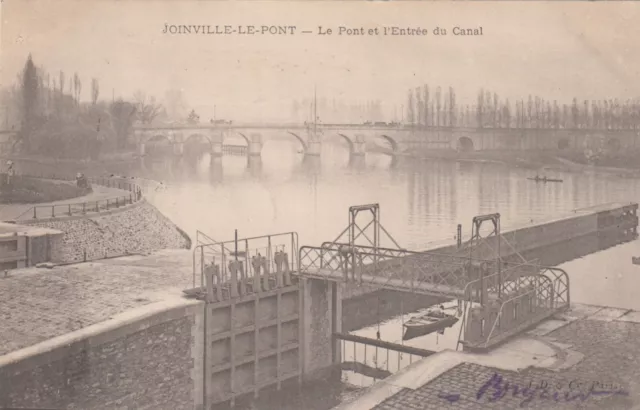 Carte postale ancienne VAL-DE-MARNE JOINVILLE-LE-PONT pont et entrée du canal ti