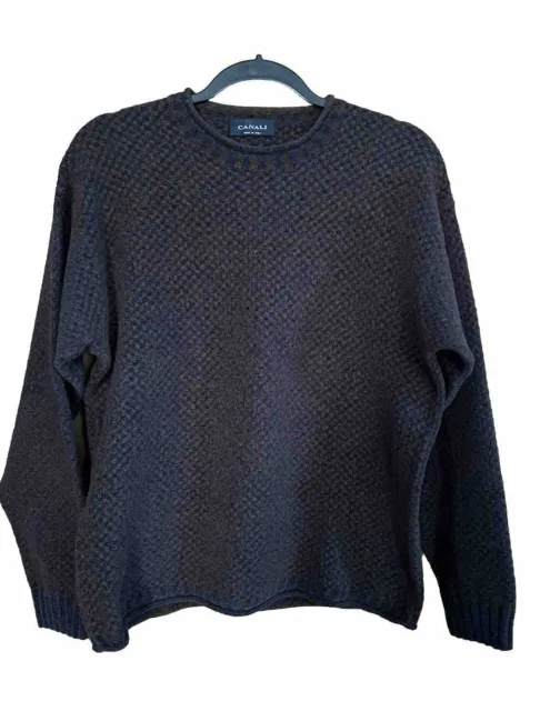 Canali Pullover Crew Neck Sweater Mens Black Brown Squares Wool Blend Size M/L