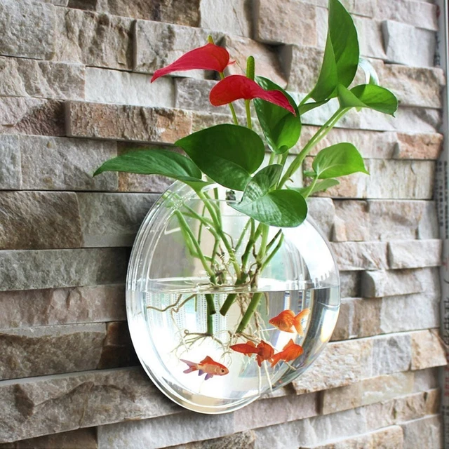 Wall Mounted Fish Bowl Aquarium Clear Plant Tank Beta Goldfish Hanger Decora