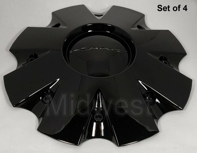 4 New 841L210S1 Black KMC Slide KM650 KM651 Wheel Rim Center Caps 18"-26" Only