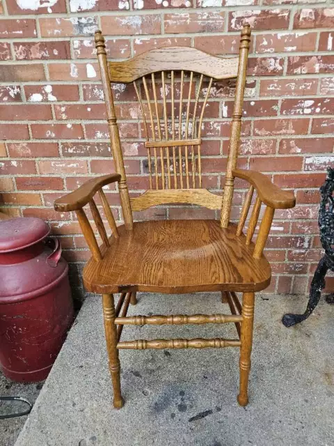 Vintage Solid Oak Captains Dining ArmChair Carved Spindles A AMERICA 2