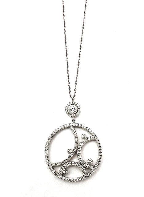 Movado 2.00cts Diamond Circle 18k White Gold Pendant & Necklace