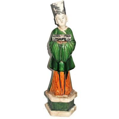 Antique Chinese Ming Dynasty Mingqi Sancai Glazed Tomb Attendant Figure, 18"