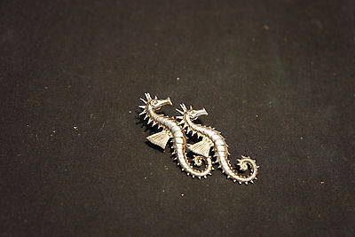 Old Vtg Collectible Sterling Silver Double Seahorse Nautical Pin Jewelry