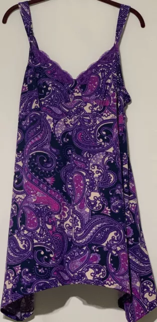 Linea Donatella Womens L Pullover Lace Trim Camisole Top Purple Paisley