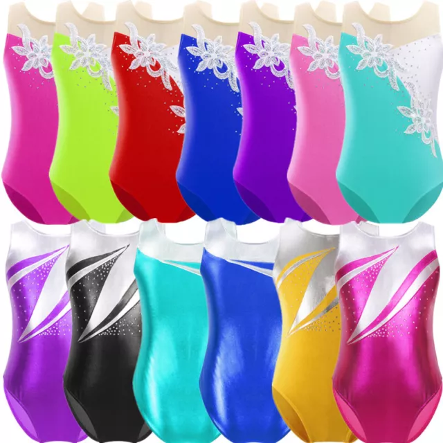 Kids Girls Sleeveless Ballet Dance Leotard Shiny Athleticwear Gymnastics Costume