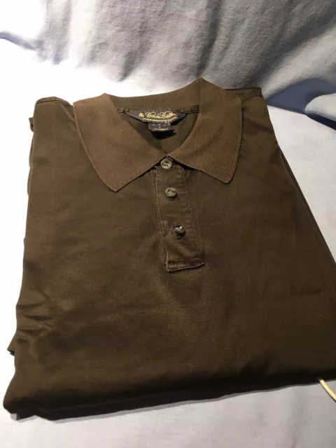 Brooks Brothers Polo 100% Cotten Knit Mens Large Brown