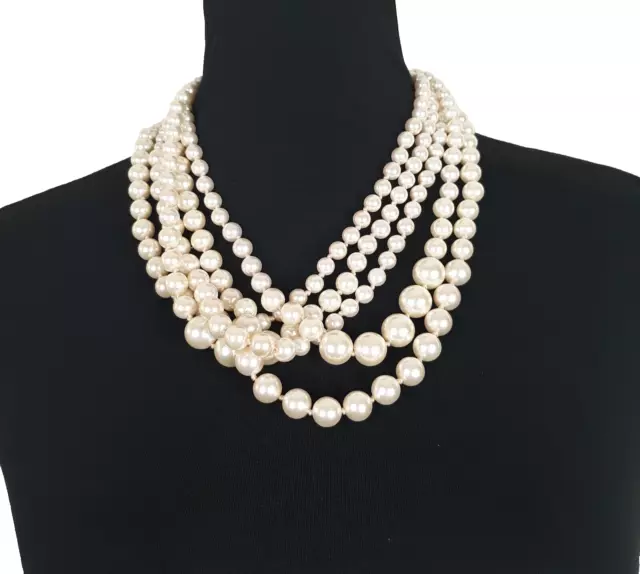 J. Crew Five Strand Faux Pearl Necklace Twisted Hammock White Gold Tone Signed